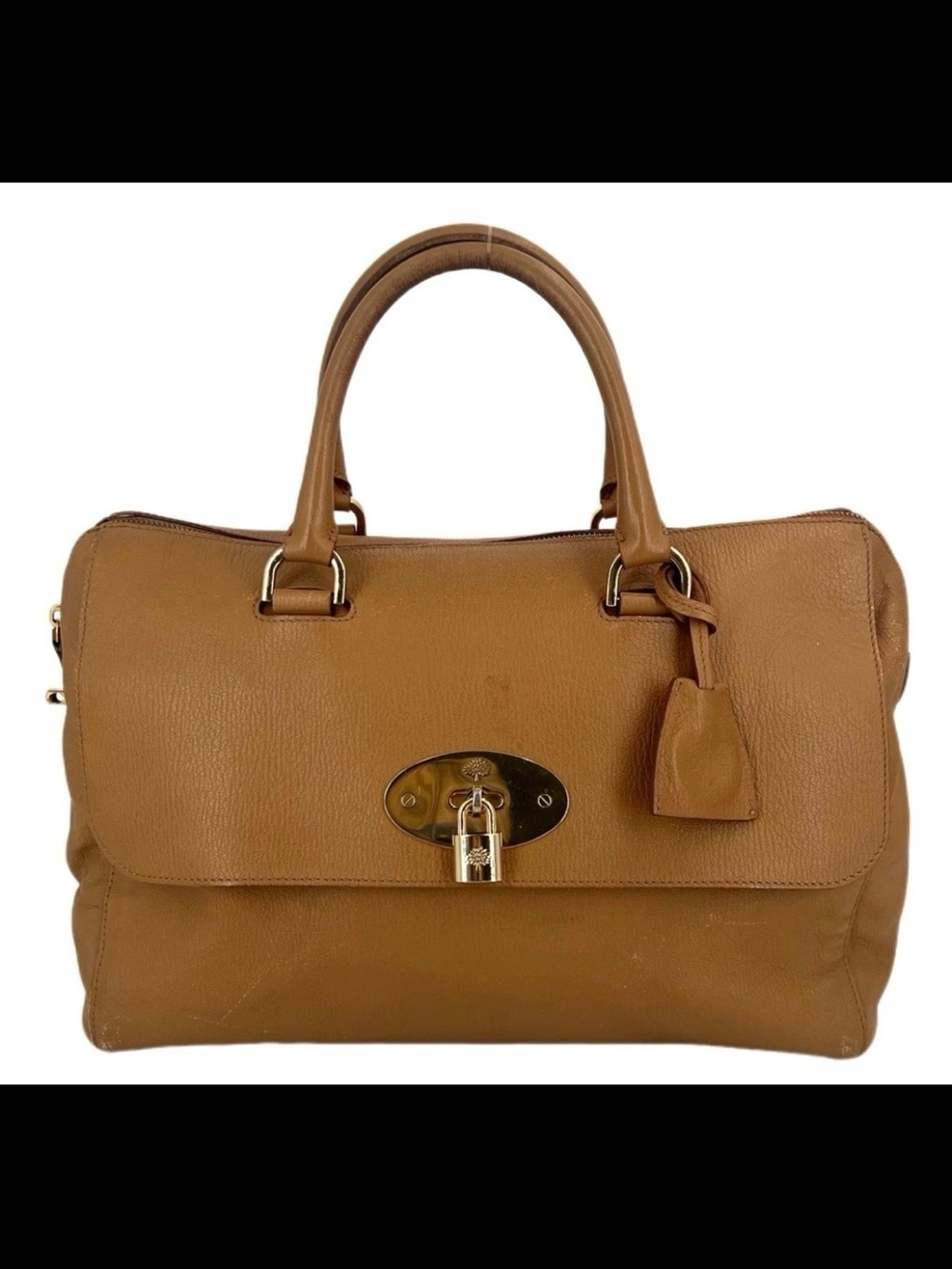 Mulberry Tan Leather Satchel with Gold Hardware